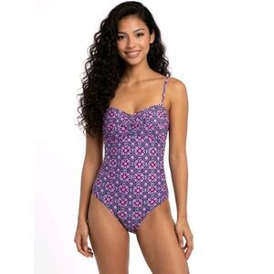 Catalina Pink Patterned Ruched Removable Strap One Piece Swimsuit Size S